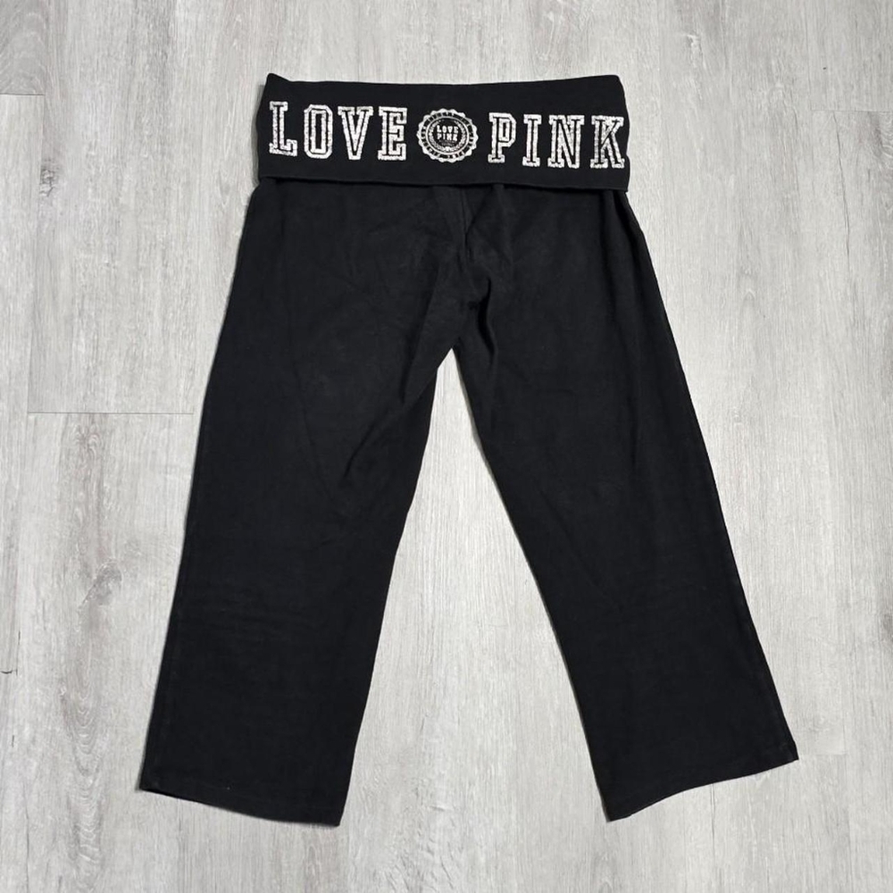 Vintage Pink Yoga Victoria's Secret Black Capri Leggings Rhinestone Bling
